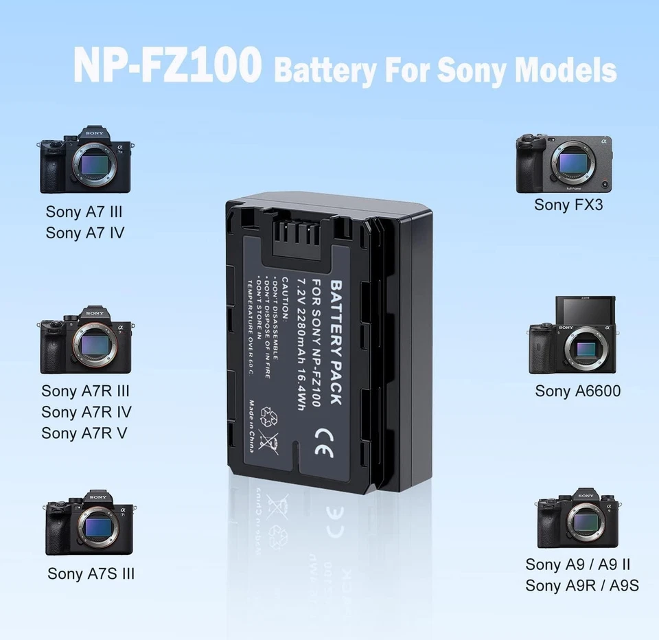 Pack de 2 baterías NP-FZ100 y juego de cargador para Sony Alpha A7 III A7R IV A6600 A9R Foto 2 de 4