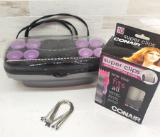 Conair JUMBO Hot Curlers Electric On/Off Button Flocked Rollers w 10 Super Clips