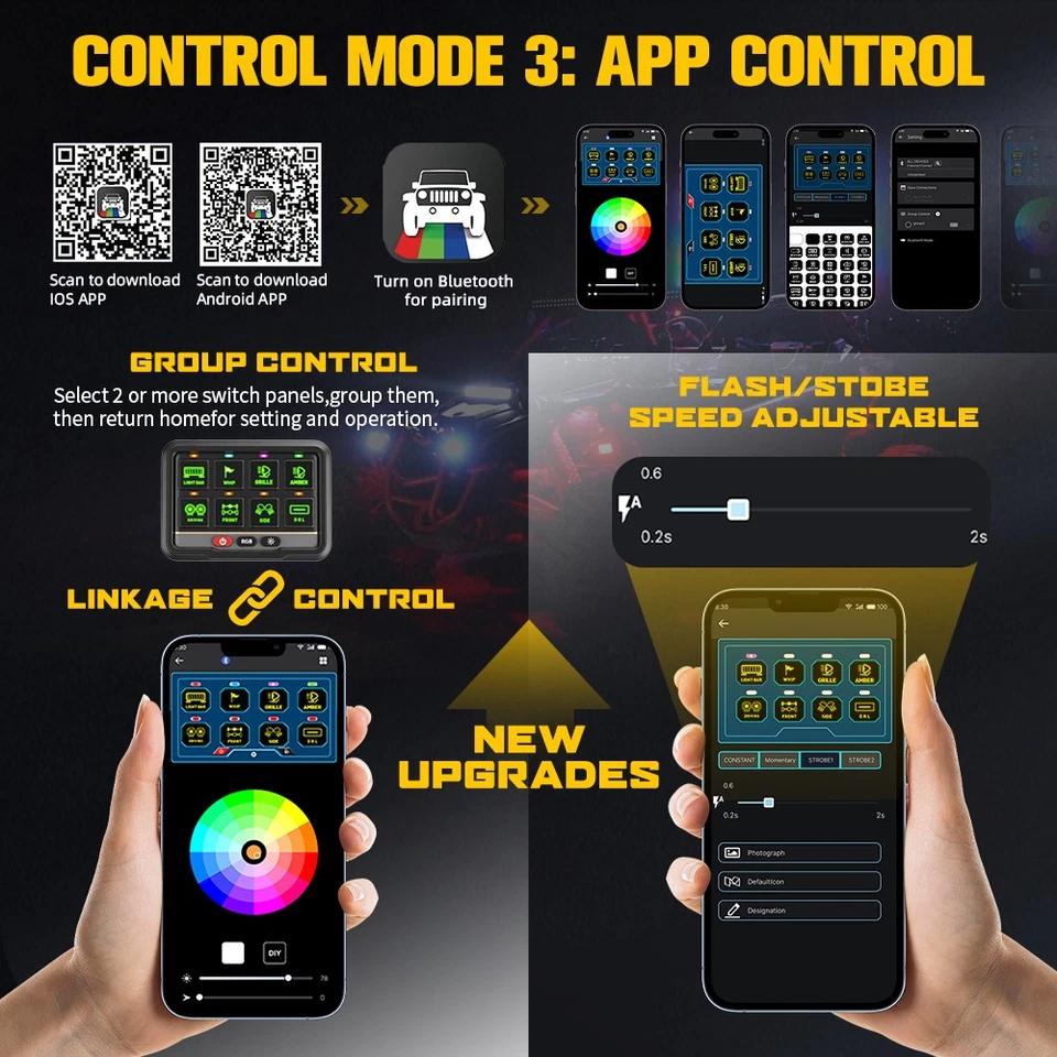 Panel de interruptor RGB 8 velocidades sistema multifunción APP + control remoto camión todoterreno Foto 4 de 4