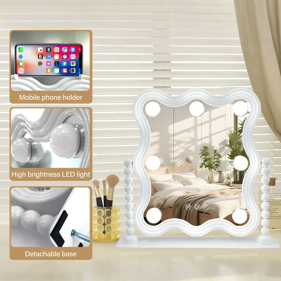 Espejo de Maquillaje Iluminado, Espejo de Tocador Hollywood con Luces, Tres Colores Foto 3 de 4