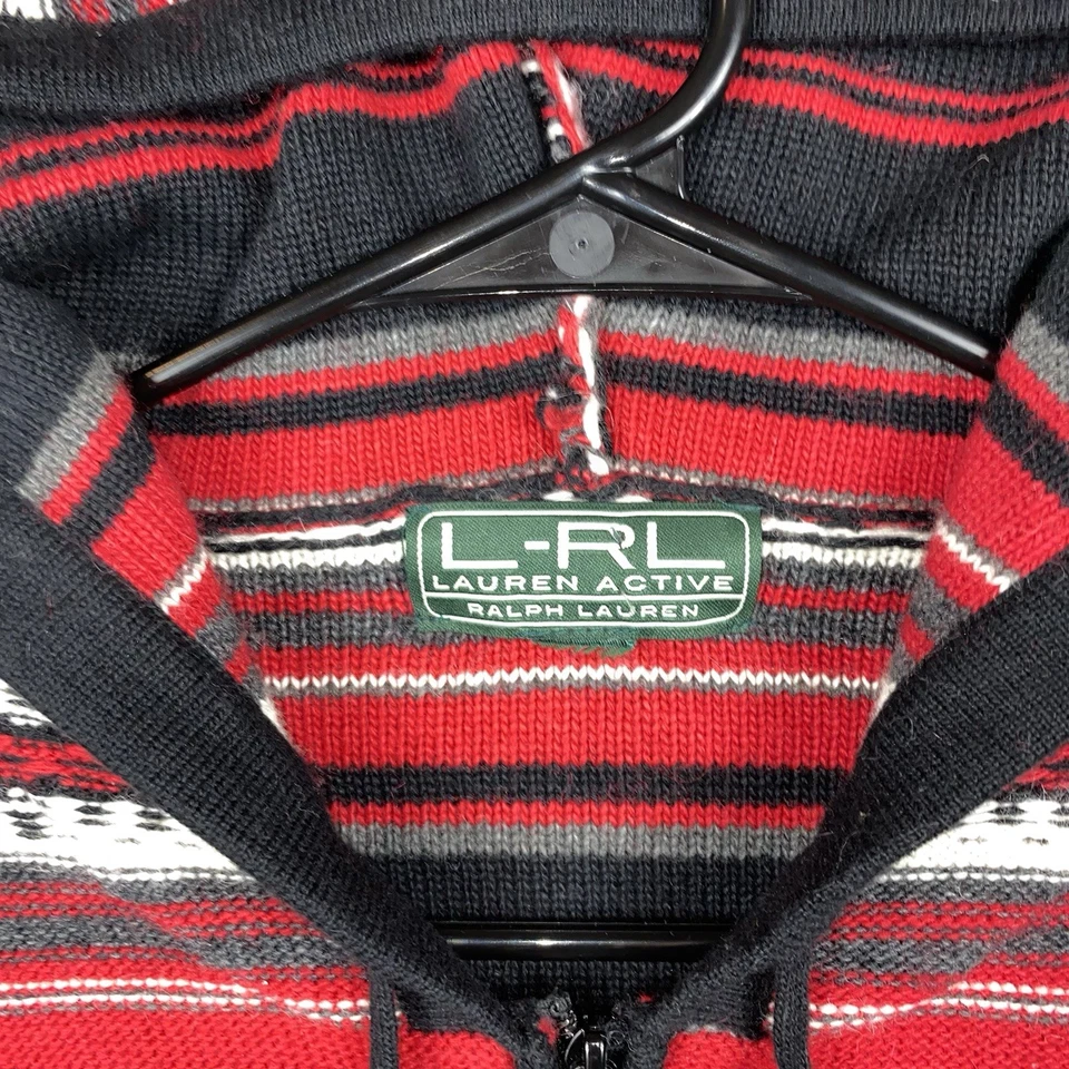 Ralph Lauren полный молнии свитер толстовка с капюшоном женщин L красный в полоску ангора цветной читать - Изображение 3 из 4