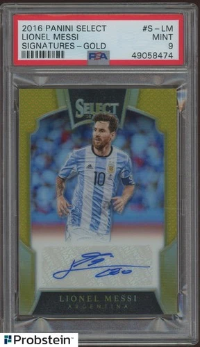 2016-17 Panini Select Soccer Gold Prizm Lionel Messi AUTO 2/10 PSA 9 MINT