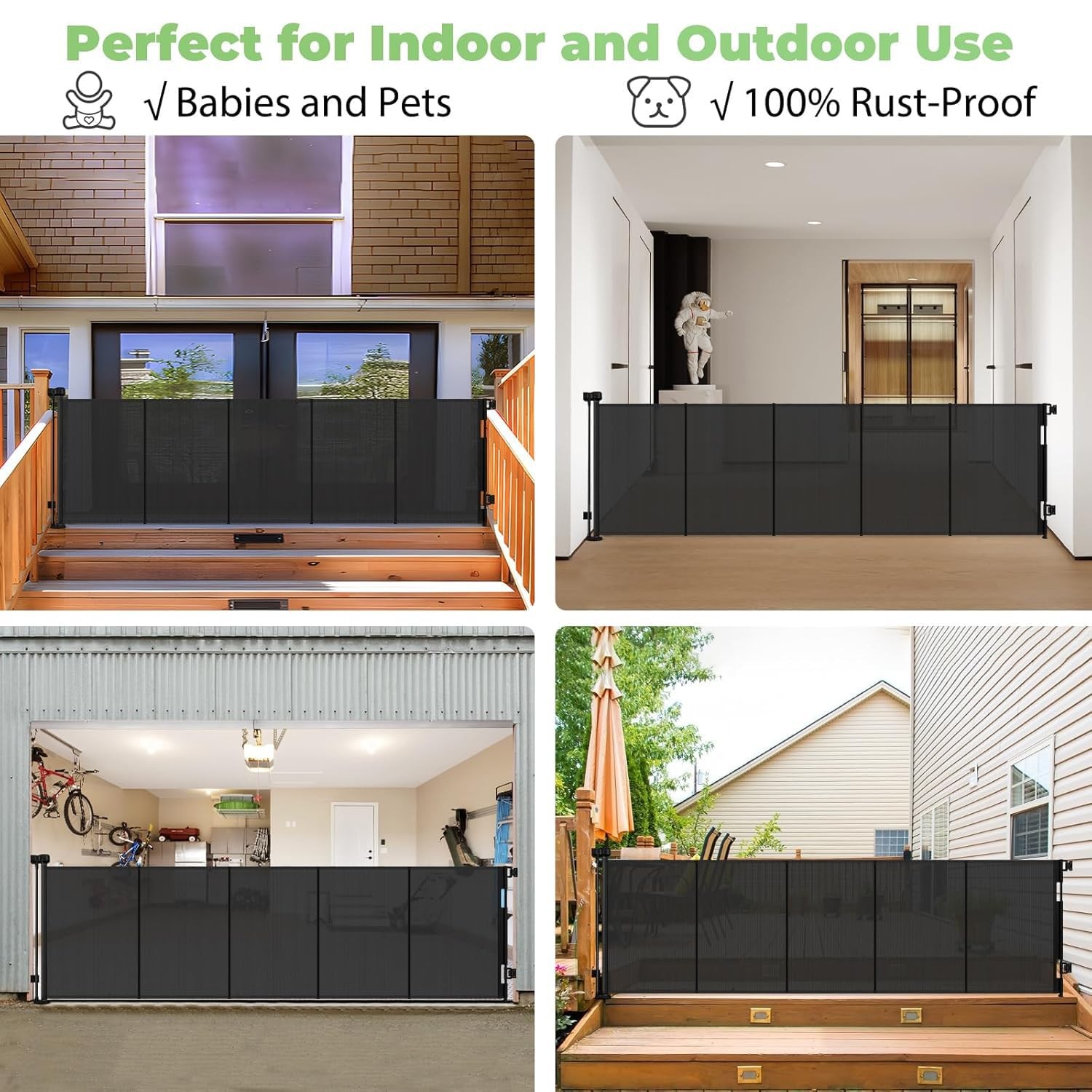 Reinforced 120 Inch Retractable Baby Gates Extra Wide Dog Gate with Support R...