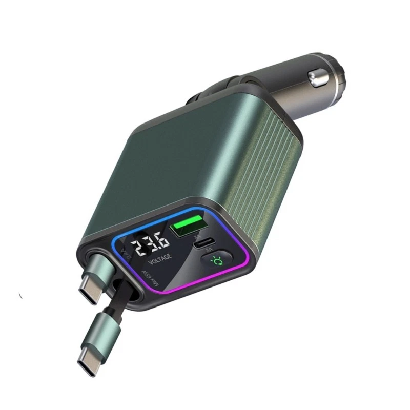 65W dual USB-C retractable car charger