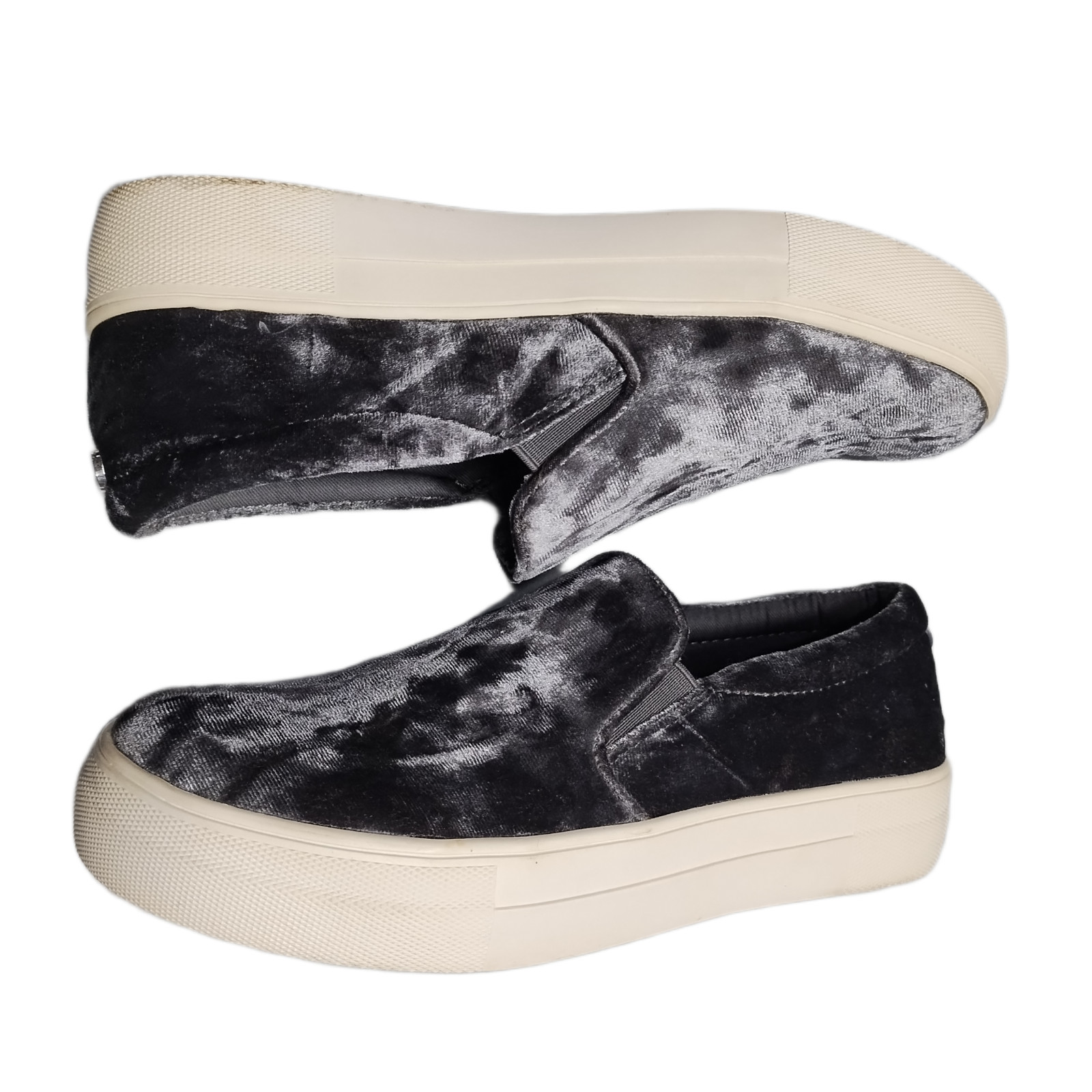 Womens Size 7.5m Gray White Crushed Velvet Slip On