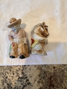 Ceramic Horse Cowboy Salt & Pepper Shakers Kitchen Table Decor Collectible Set