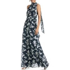 Sachin Babi Blue Navy Venetia Petal Kayla Floral Halter Gown Size 0 285