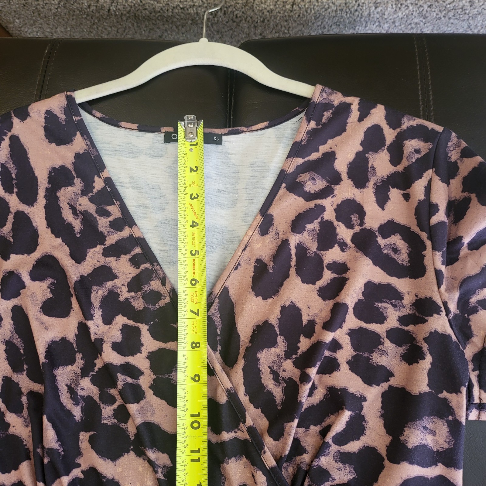 OUGES Brown Black Leopard Print V-Neck Short Slee… - image 8