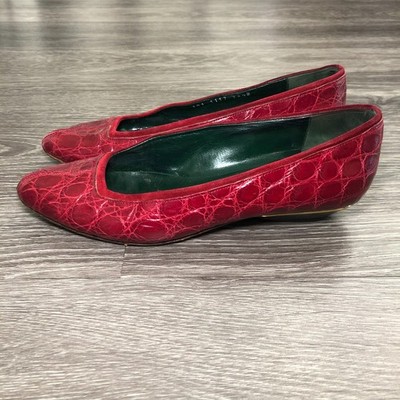 Vintage Wmns Gucci Red/Green Leather/Suede Croc Slip On Flats Sz. 35.5 US 5.5