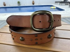 Vtg Gap Brass Studs Studded Wide Leather Belt Brass Buckle Medium Y2K Hippie