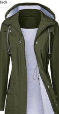New Pitinan Women  s Waterproof Long Hooded Trench Coat Lined Medium Army Green