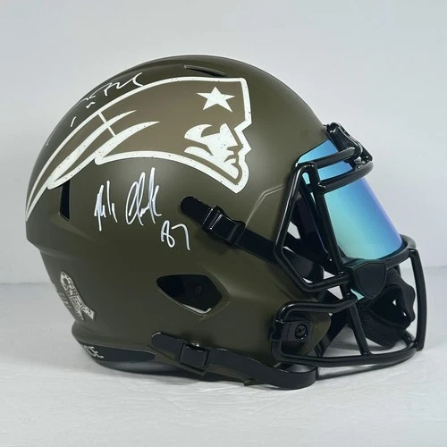 Tom Brady Rob Gronkowski Signed New England Patriots Helmet Salute to Service FS