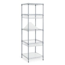 Silver 5-Tier Steel Garage Storage Shelving Unit with Baskets and Liner (18 in.