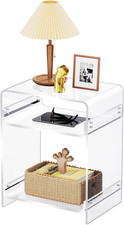 Acrylic End Table Record Player Table with Storage Shelf Clear Side Table Nights