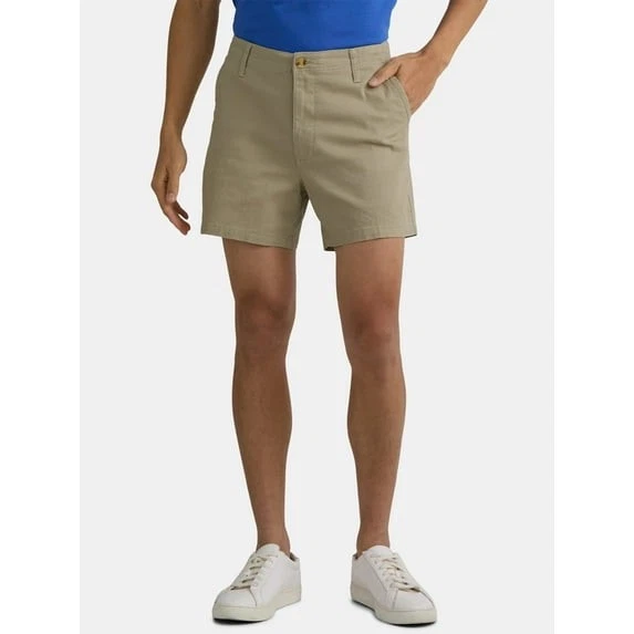 George Men's Stretch Twill Flat Front Shorts, 9" Inseam, Beige Size 36