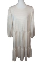 NWT Draper James RSVP XL dress pockets tiered puff slvs Gold n Cream Houndstooth