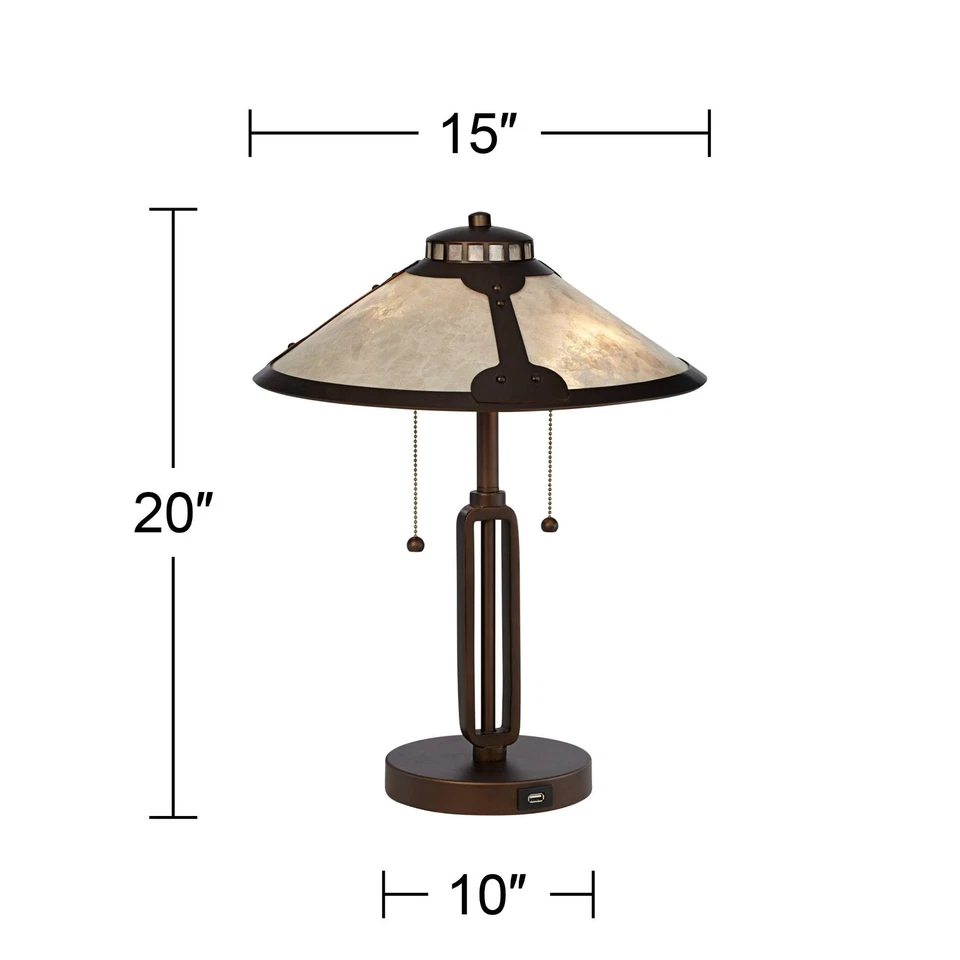 Набор из 2 настольных ламп Samuel высотой 20 дюймов из полированной бронзы с USB-портом для спальни - Изображение 4 из 4