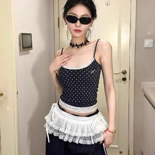 Y2K Streetwear Lace Up Ruffles Skirt Pleated Skirts Jeans Decoration - Picture 5 of 12