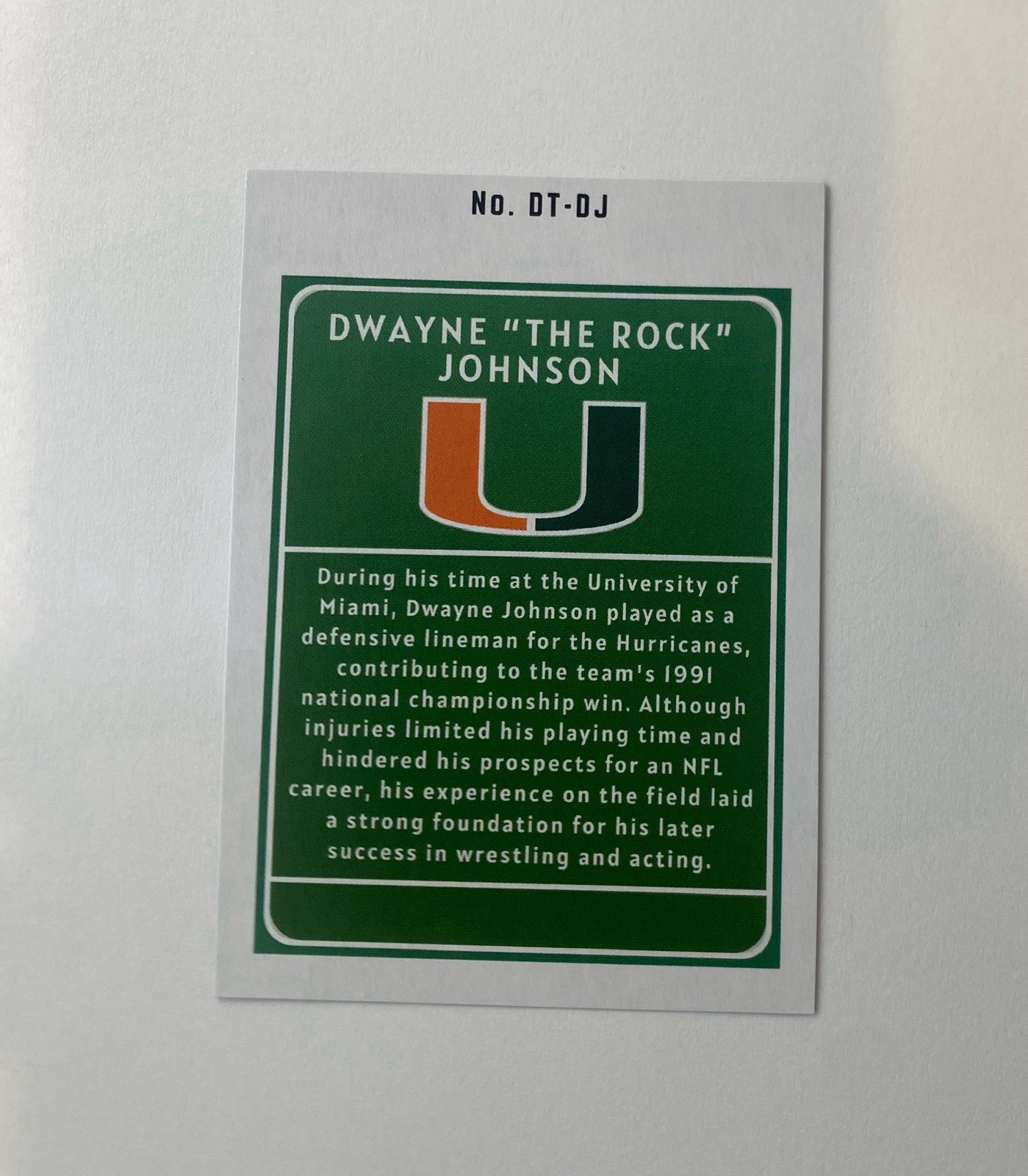 DWAYNE JOHNSON THE ROCK 1994 MIAMI BUMBLE BEE HOLO REPRINT DTOWN ROOKIE CARD RC view 2