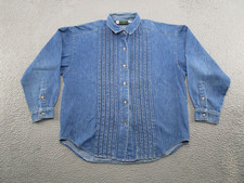 Vintage 90s Willowbend Women's Denim Long Sleeve Shirt Size M USA Made Gardening