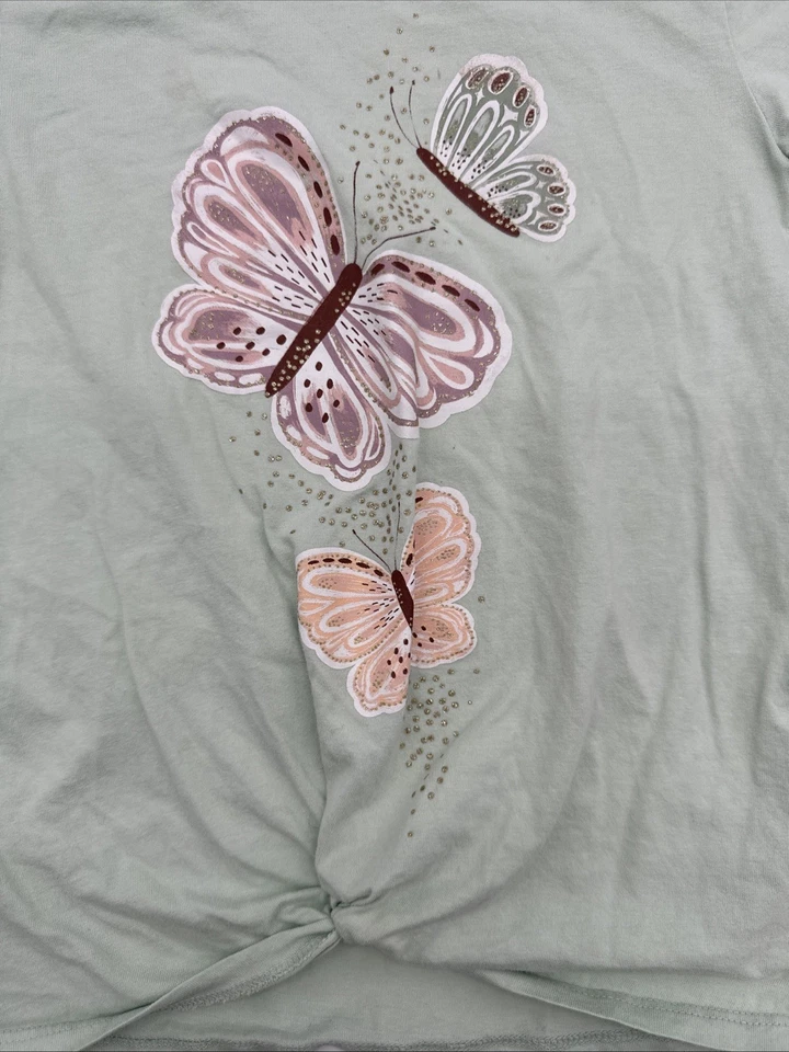 Carters T-shirt Youth Girls 8/8A Green Graphic Print Glitter ..#33687 - Image 2 of 4