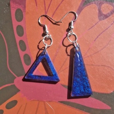 Blue Resin Triangle Dangle Earrings Handcrafted Geometric triangle theme