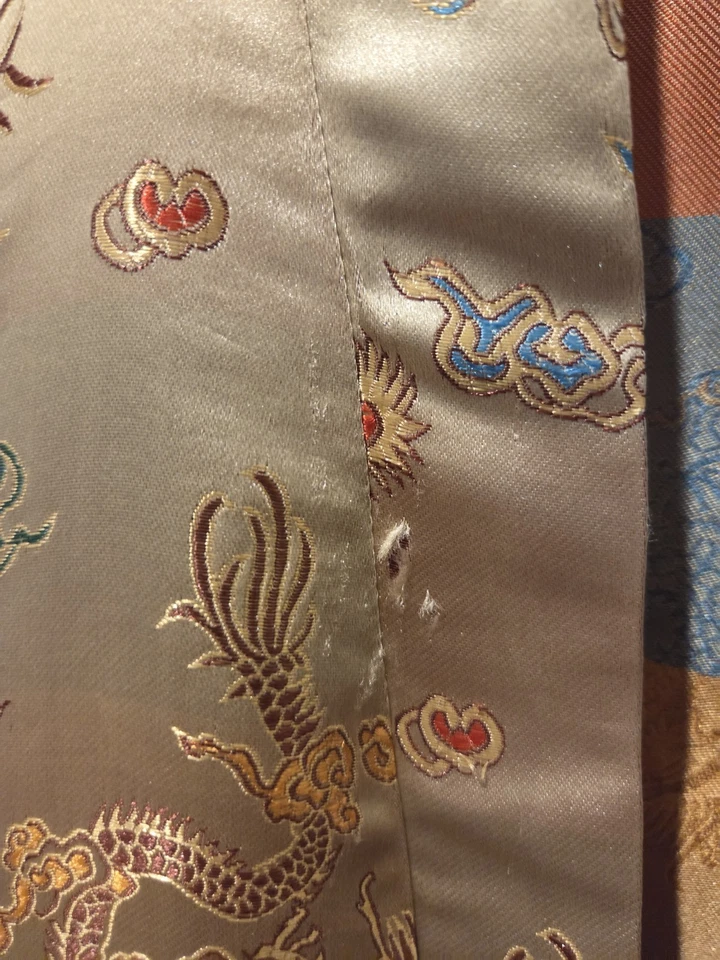 Bata Kimono Vintage Lin Zhi Xiu Años 70 Para Hombre XL Manga 3/4 Dragón Floral Cinturón Foto 4 de 4