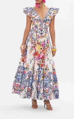 NWT Zimmermann Camilla Print Rhinestone Boho Colorful Fairy Resort Maxi Dress