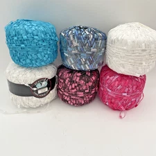 Lot of 6 - Ladder Ribbon Yarn - Partial Spools / Skeins - Blues White Pinks