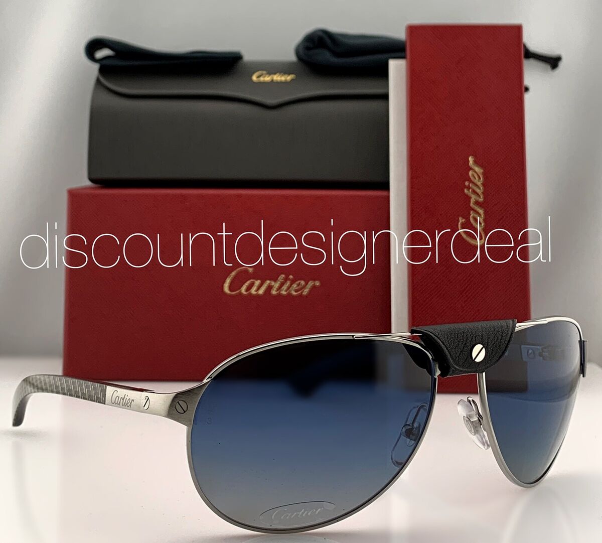Cartier Santos Sunglasses Silver Carbon Wood Blue Polarized Cartier Santos Sunglasses Silver Carbon Wood Blue Polarized