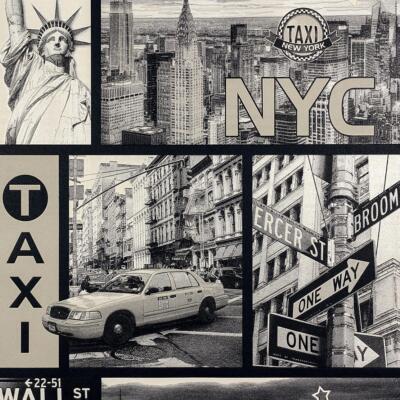 AS Creation New York Taxi Streets Tapete schwarz weiß strukturiert mundgeblasen Vinyl