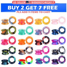 1 Pair Colorful Thin Silicone Ear Gauges Soft Flesh Tunnels Ear Skins Earring