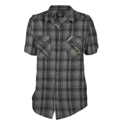 KLIM Shirt Mens Downtime Short Sleeve Button Up Black Plaid Logo Small