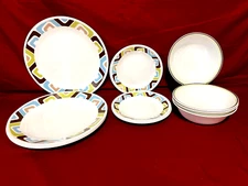 Corelle SQUARED Geometric Set Of 4 Each Dinner & Bread Plates & Soup Bowls
