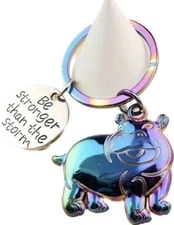 Cute Hippo Animal Key Chain “STRONGER THAN THE STORM” Inspirational Gift