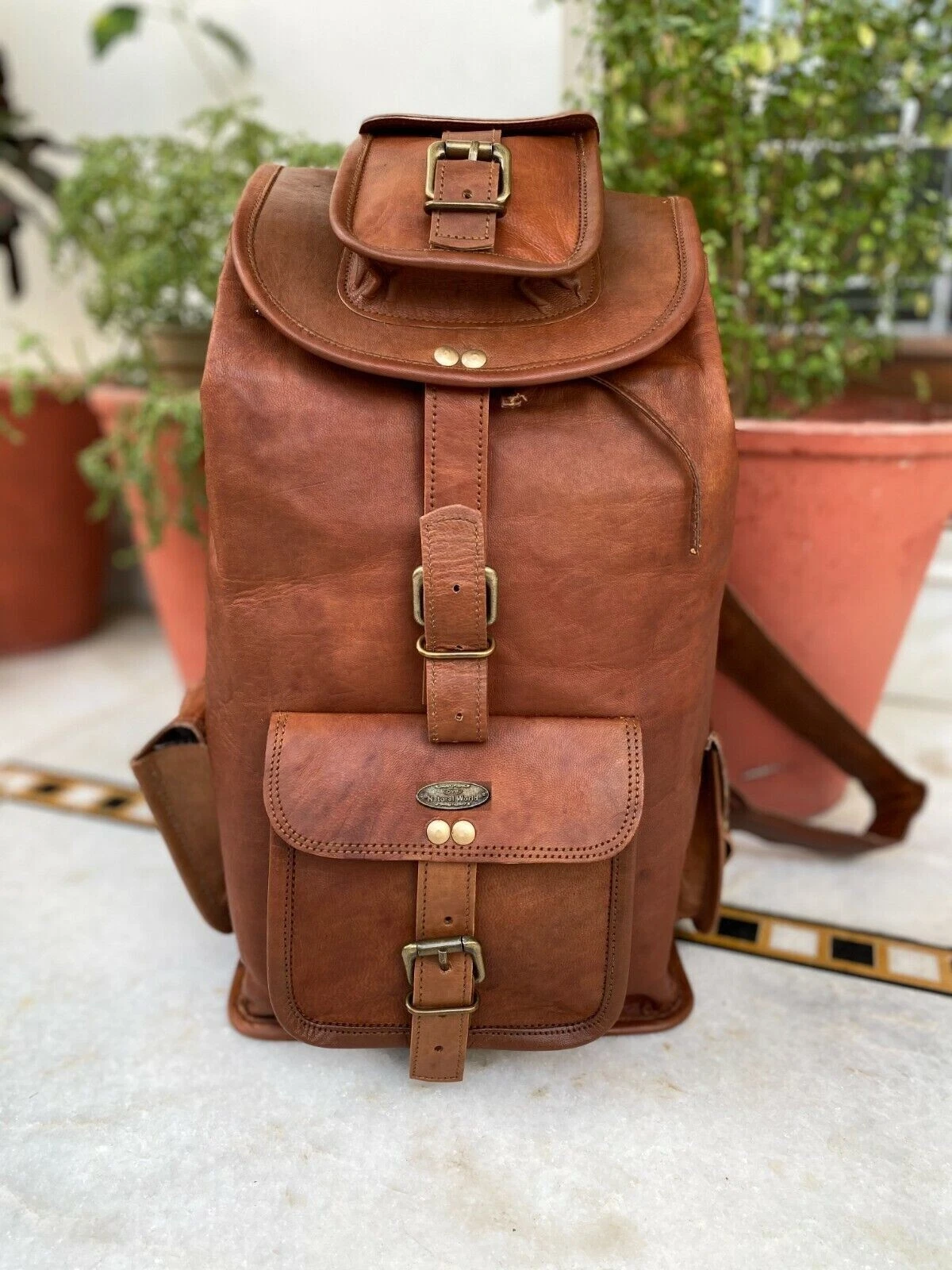 Leather Backpack Rucksack Bag Travel Genuine Vintage Men's New Laptop New Satche