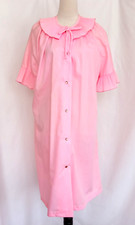 Vntg Leisure Life Pink Pleated Bow Snap Front Housecoat Pocket Size 18