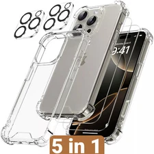 For iPhone 17 16 15 14 Pro Max Clear Shockproof Case +2*Screen +2*Lens Protector