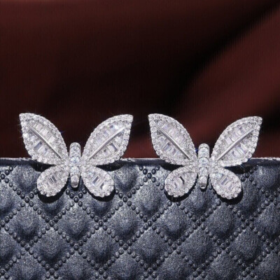 Butterfly Design 2.50Ct Lab Created Sapphire Solid 14k White Gold Stud Earrings