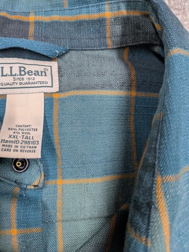 LL Bean Wool Jacket Mens XXL Extra Large Green Plaid Snap Tall Elbow Patch Shirt - Picture 4 of 8