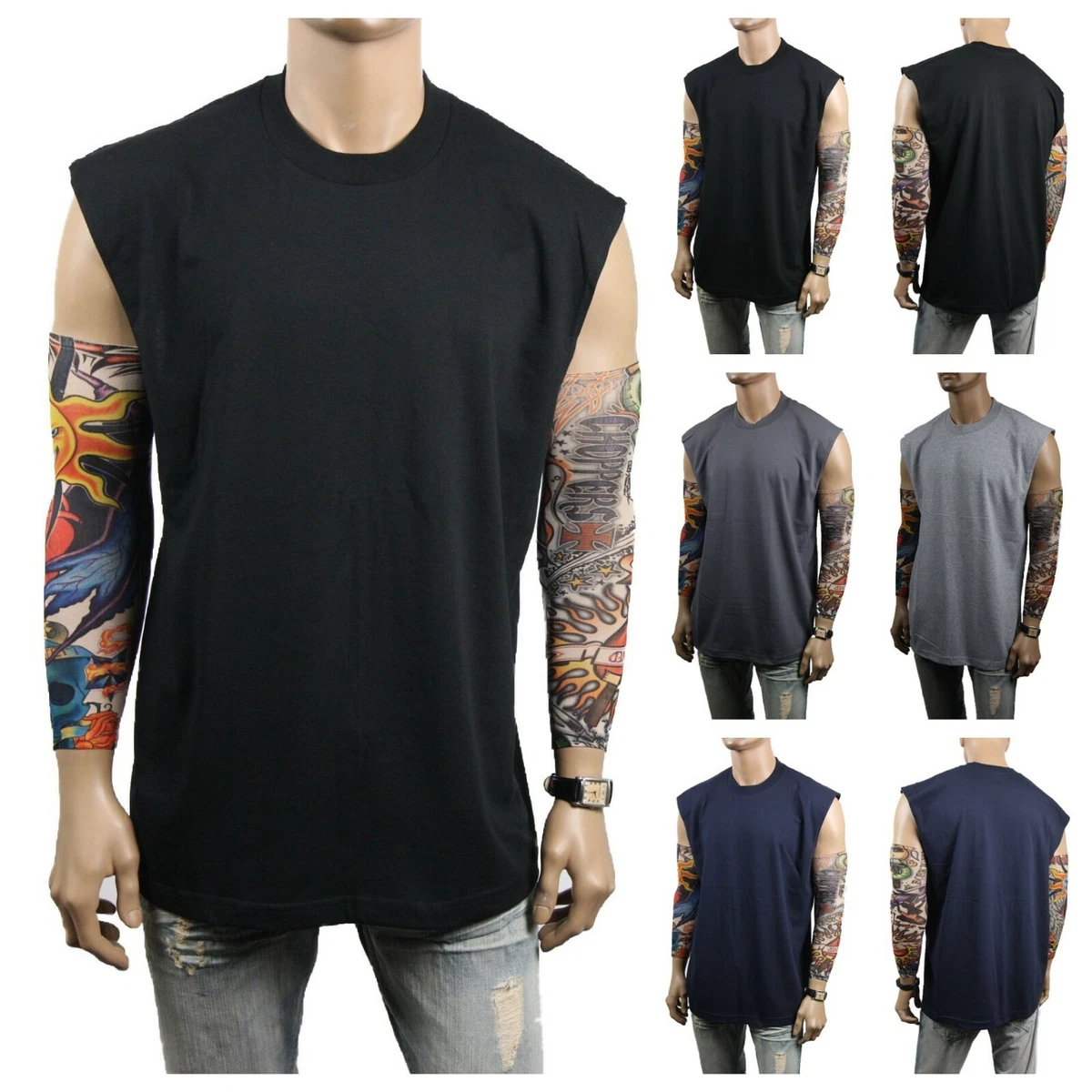 Mens HEAVY WEIGHT Muscle T SHIRT Tank Top Sport Sleeveless Big Tall Fitness Gym