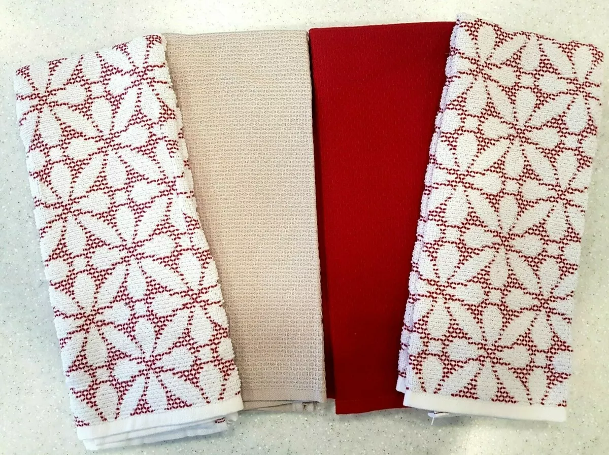 Kitchen towels set of 8 Red, Tan colors. 100% Cotton. Patels