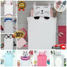 Kids Duvet Cover Set Animal Shape Reversible Bedding Quilt & Pillow cases Single