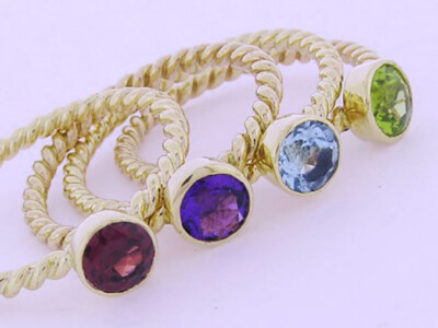 R253 Genuine 9K Yellow Gold Natural Amethyst Solitaire Rope Twist Ring in yr siz