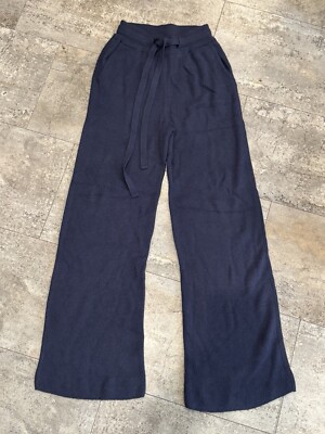 Nanushka Ribbed Wide Leg Pants Cashmere Wool Navy Blue Women s Small