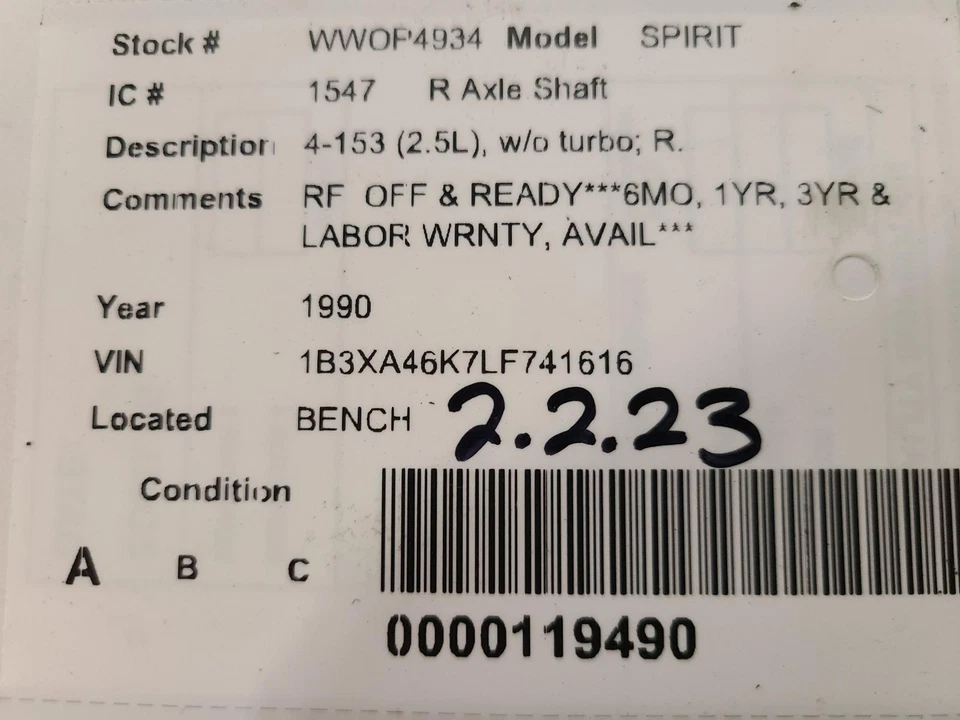 Eje de transmisión derecho usado se adapta a: Dodge Spirit 1990 4-153 2,5 L sin turbo derecho G Foto 4 de 4