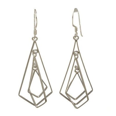 Massive Sterling Silber Art Deco geometrische konzentrische Träne Ohrhänger Ohrhänger