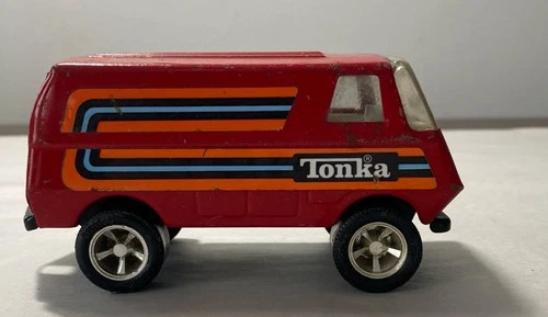 Vintage 70’s Tonka Red Metal Van w/  Stripes Fair Condition