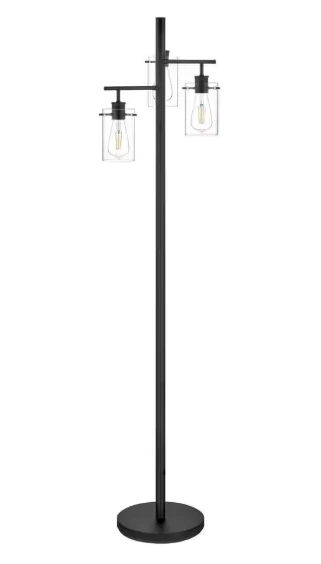 Lámpara de pie Hampton Bay Regan 63 pulgadas negra mate con pantallas de vidrio transparente Foto 3 de 4