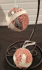 Primitive Set Of 2 RAG BALLS Farmhouse Christmas Ball Ornaments 3" & 2"